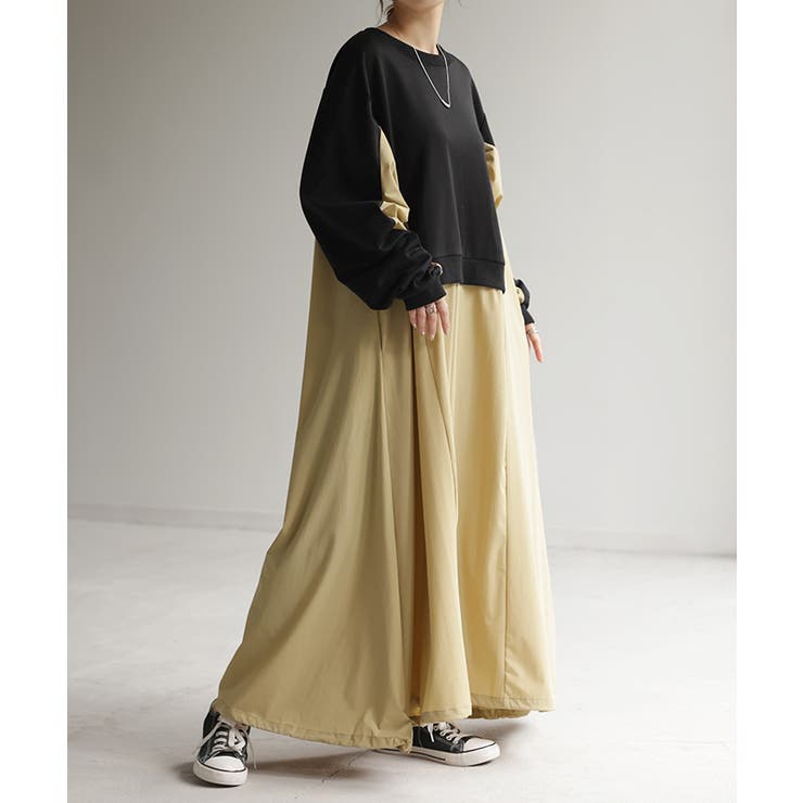 ブラック×ベージュ | ワンピース ロング バイカラー | HUG.U