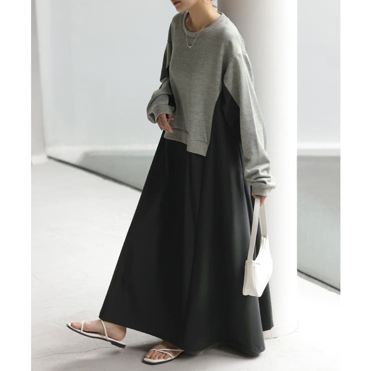 グレー×ブラック | ワンピース ロング バイカラー | HUG.U