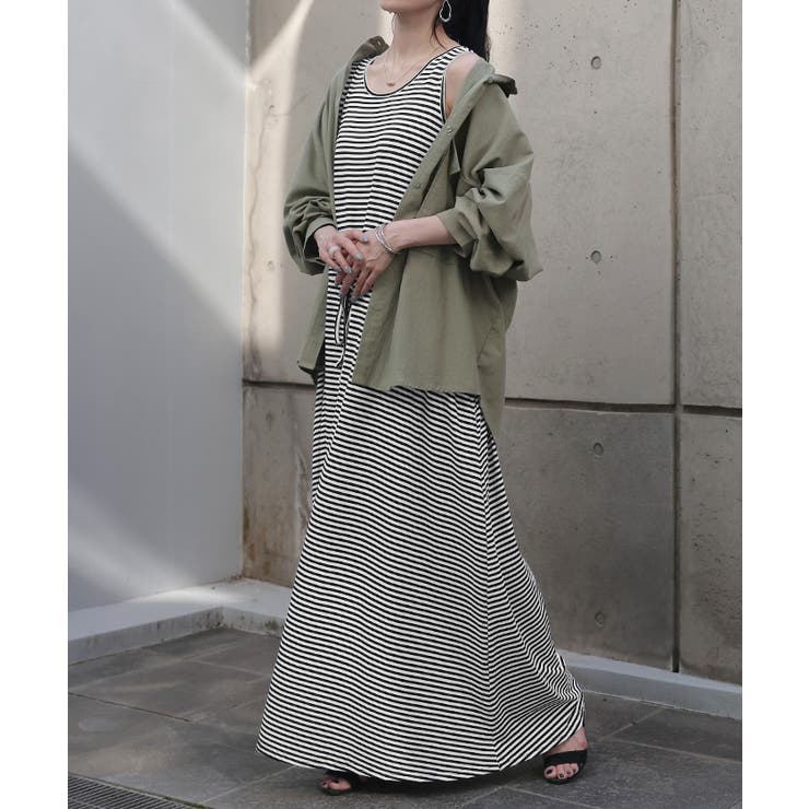 ブラック×ホワイトボーダー | ワンピース マキシ 綿 | HUG.U