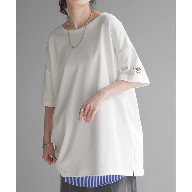 Tシャツ カットソー 刺繍[品番：HHHW0001991]｜HUG.U（ハグユー
