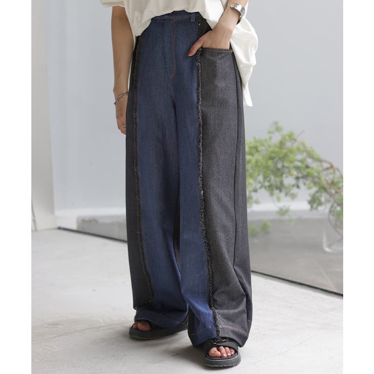 ブラック×ブルー | パンツ デニム 風 | HUG.U