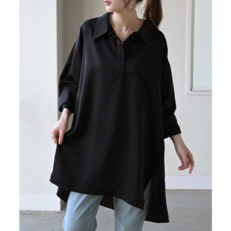 ブラック | シャツ サテン 風 | HUG.U