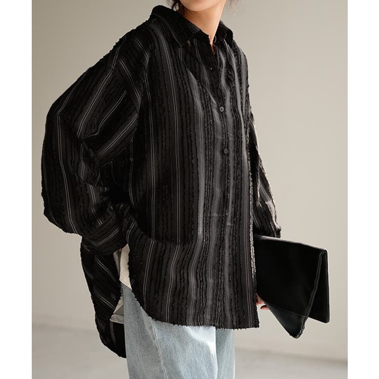 ブラック | シャツ ストライプ フリンジ | HUG.U