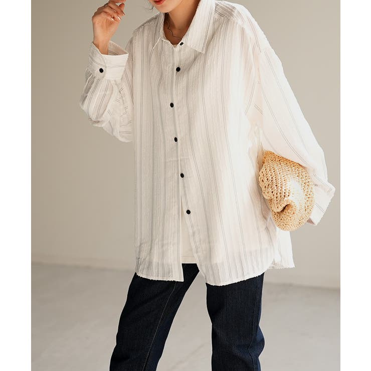 ホワイト | シャツ ストライプ フリンジ | HUG.U