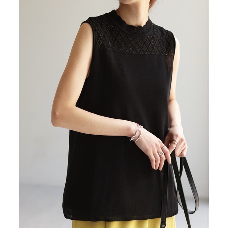 ブラック | タンクトップ レース 襟 | HUG.U