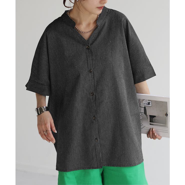 ブラック×ホワイトストライプ | ブラウス ストライプ 綿100％ | HUG.U