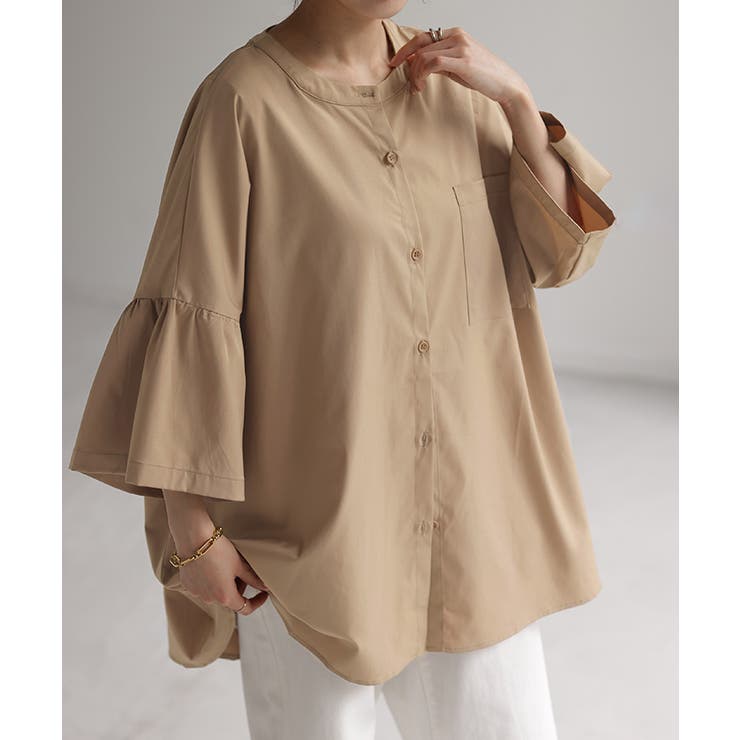 ベージュ | シャツ フレア袖 体型カバー | HUG.U