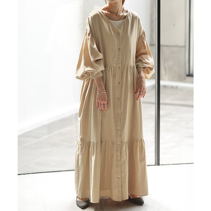 ベージュ | ワンピース ティアード ロング | HUG.U