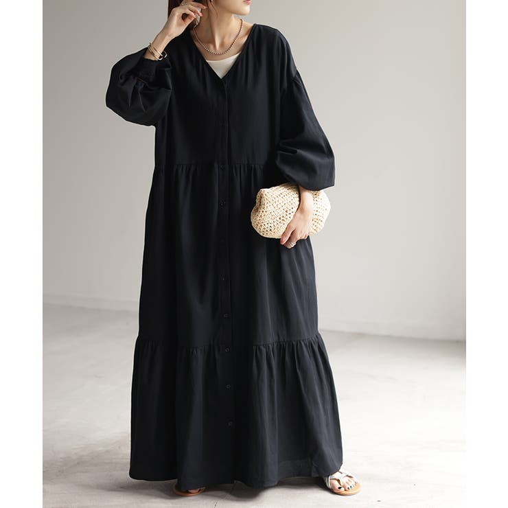 ブラック | ワンピース ティアード ロング | HUG.U