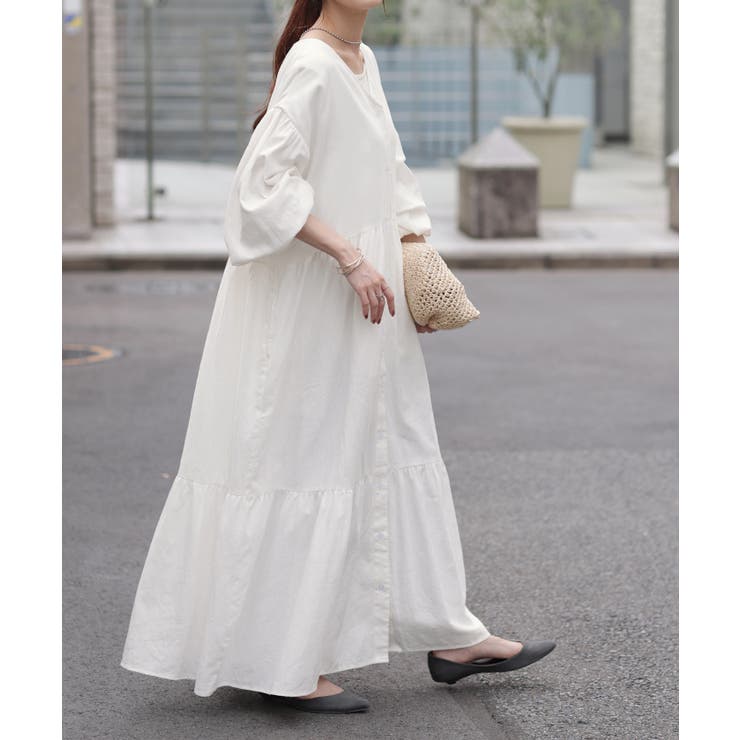 ホワイト | ワンピース ティアード ロング | HUG.U