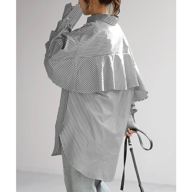 ブラック | シャツ ストライプ バックフリル | HUG.U