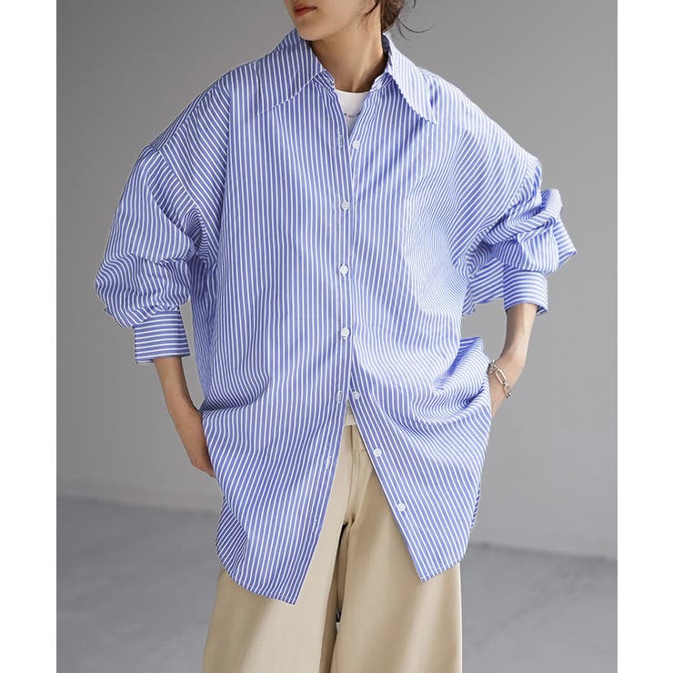 ブルー | シャツ ストライプ バックフリル | HUG.U