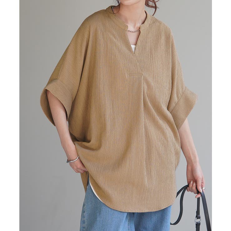 モカベージュ | ブラウス 楊柳 キーネック | HUG.U