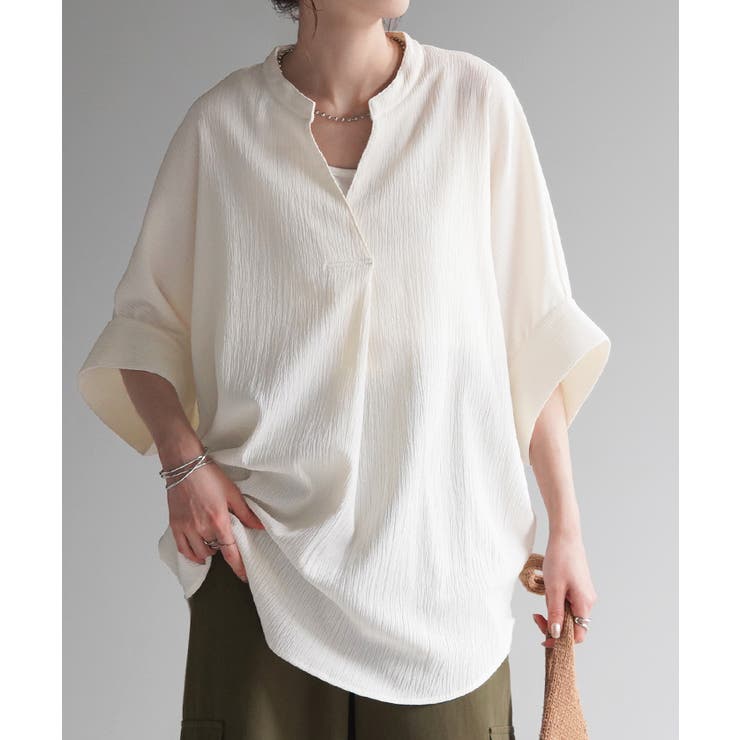 ホワイト | ブラウス 楊柳 キーネック | HUG.U