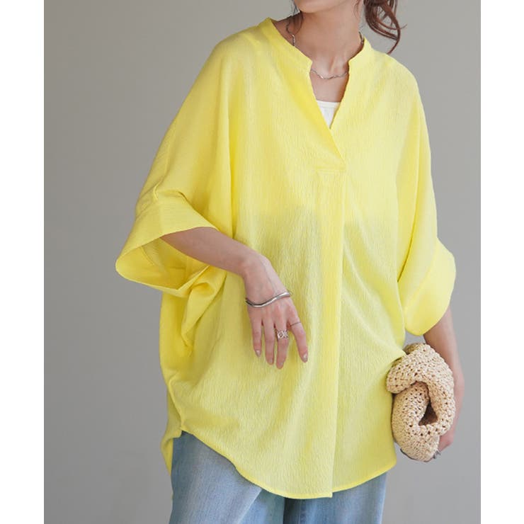 レモンイエロー | ブラウス 楊柳 キーネック | HUG.U