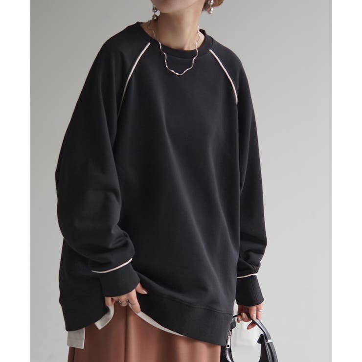 ブラック | スウェット 配色 ロング | HUG.U