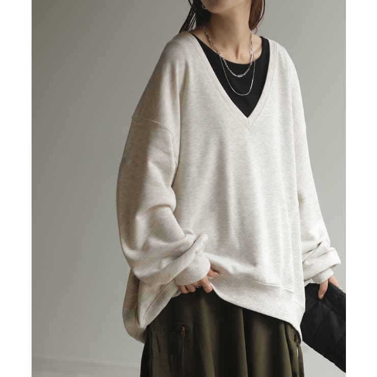 メランジアイボリー | トップス 深V スウェット | HUG.U