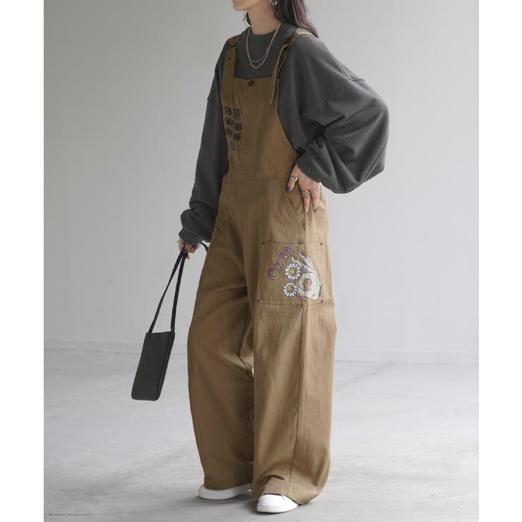 サンドベージュ | サロペット 綿100％ プリント | HUG.U