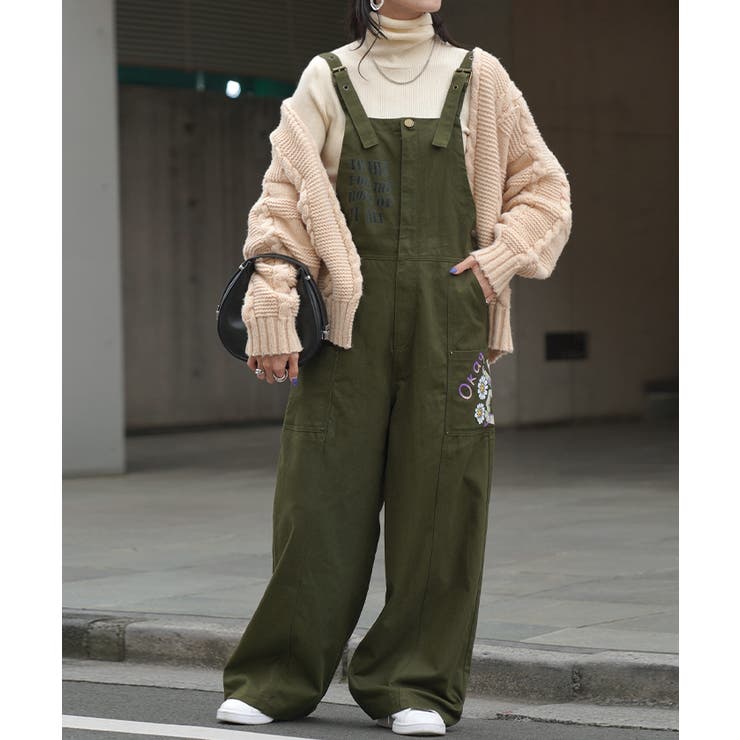 カーキ | サロペット 綿100％ プリント | HUG.U