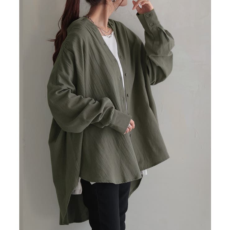 オリーブ | シャツ 微起毛 トップス | HUG.U