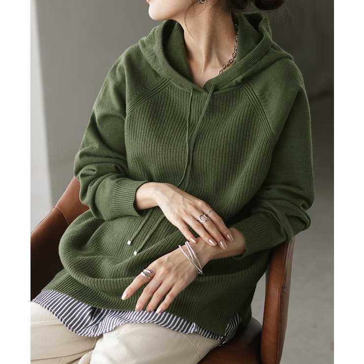 カーキ | パーカー ニット リブニット | HUG.U