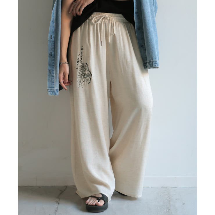 アイボリー | パンツ ワイド 刺繍 | HUG.U