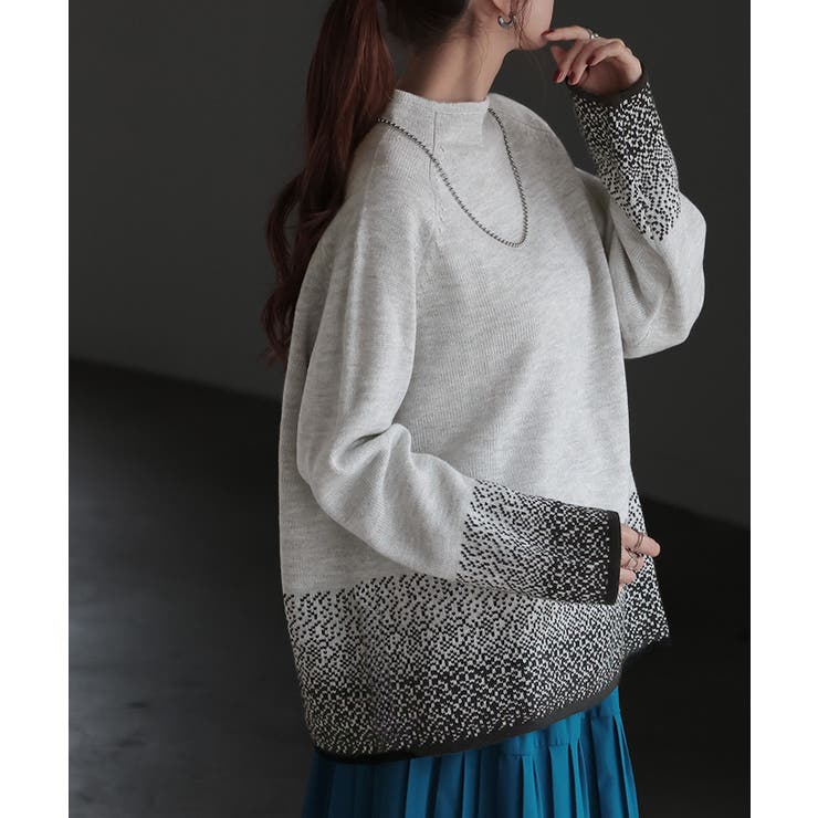 グレー×ブラック | ニット グラデーション 柄 | HUG.U