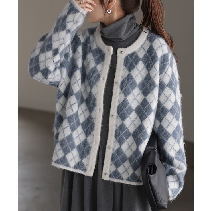 ブルー×ホワイト | カーディガン チェック シャギー | HUG.U