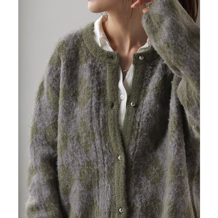 グリーン×グレー | カーディガン チェック シャギー | HUG.U