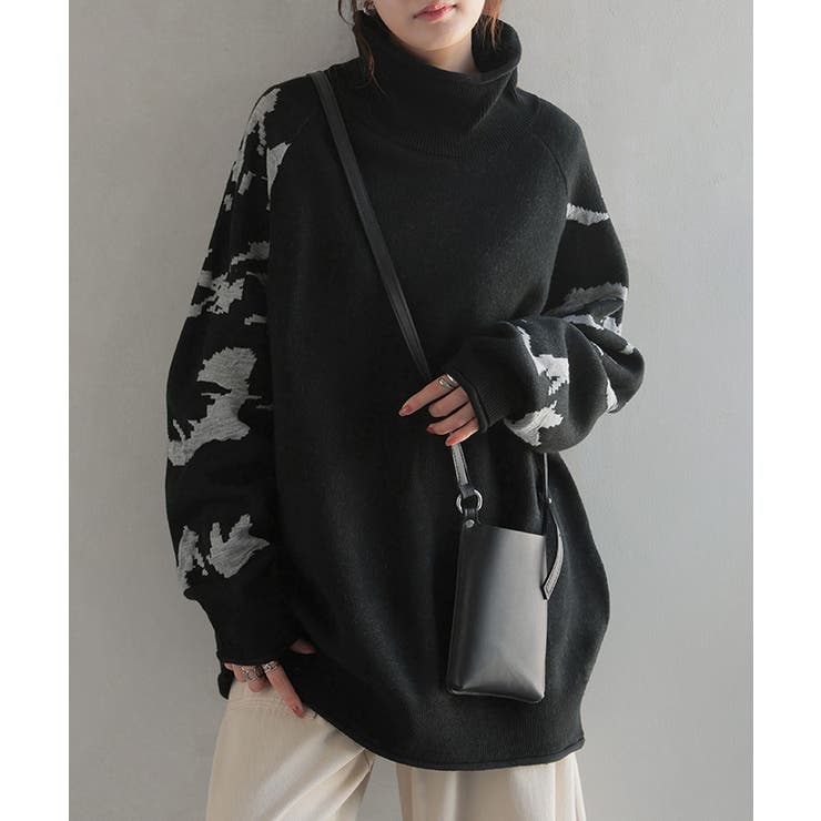 ブラック×グレー | ニット ジャガード 花柄 | HUG.U