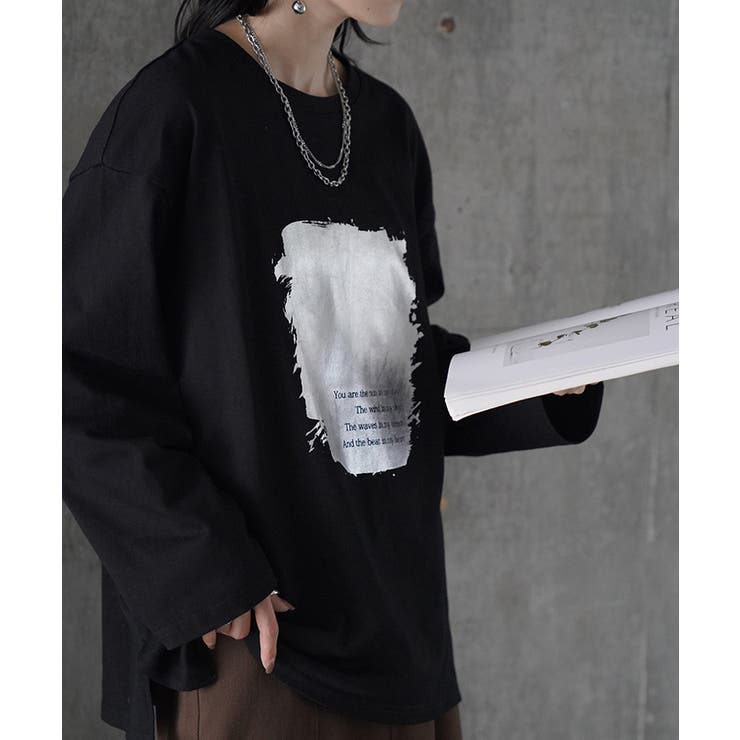 ブラック | ロンT プリント ロング | HUG.U