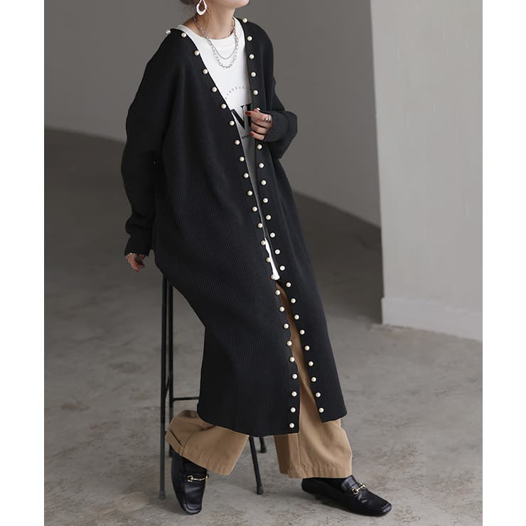 ブラック | カーディガン 大粒 パール | HUG.U