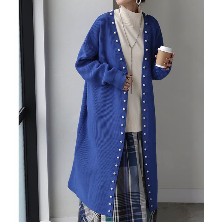 ブルー | カーディガン 大粒 パール | HUG.U