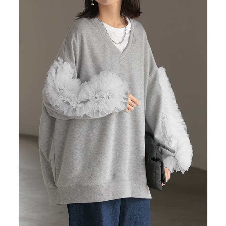 メランジグレー | トップス チュール 袖 | HUG.U