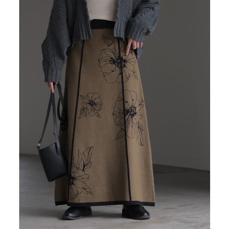 モカ | ニット スカート 花柄 | HUG.U