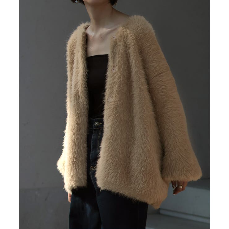 ラテベージュ | カーディガン フェザー パフスリーブ | HUG.U