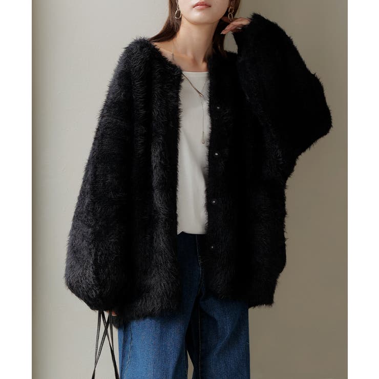 ブラック | カーディガン フェザー パフスリーブ | HUG.U