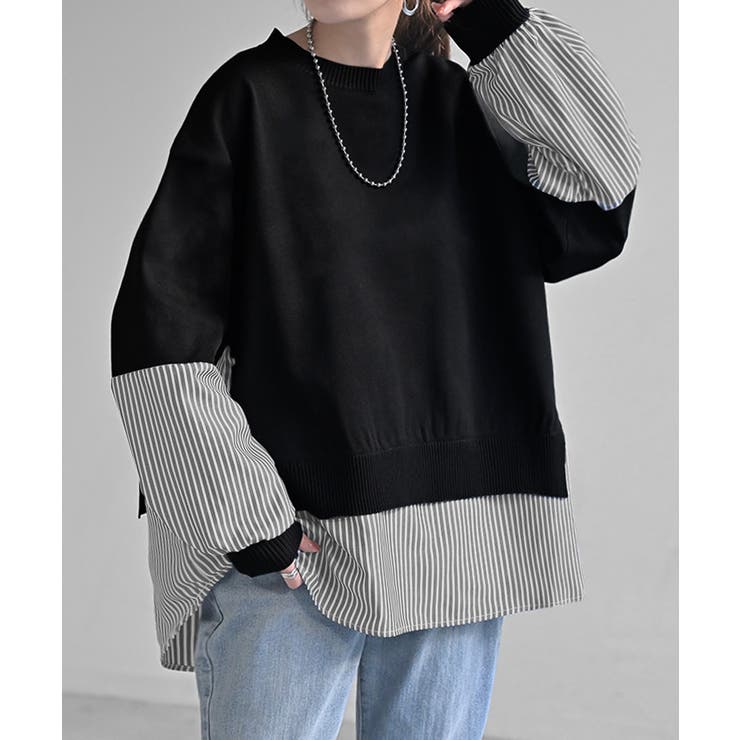 ブラック×ブラックストライプ | ニット チクチクしない スポンジニット | HUG.U