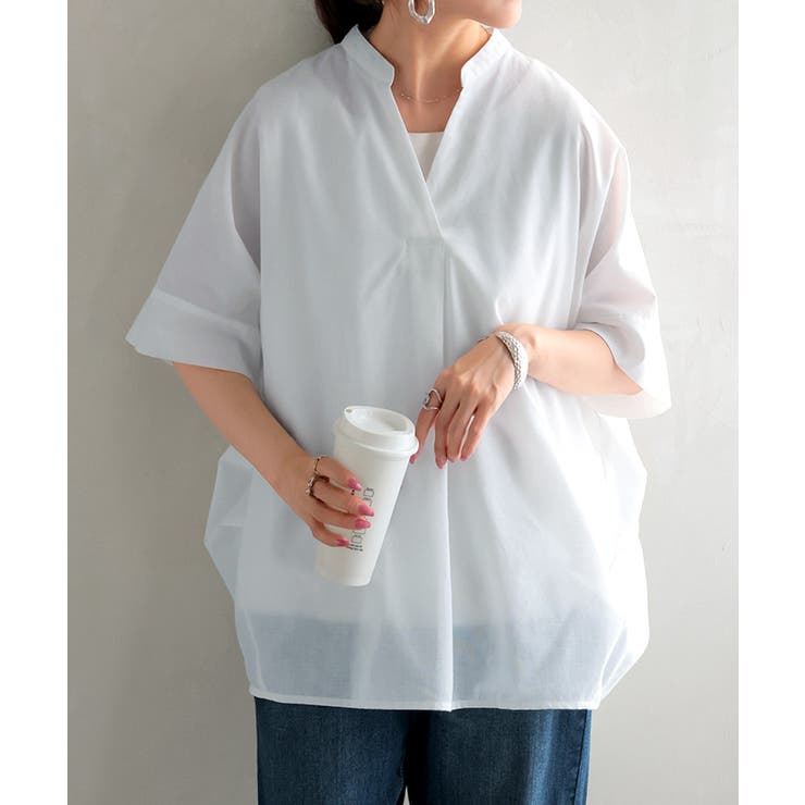 ホワイト | シャツ スキッパー 接触冷感 | HUG.U