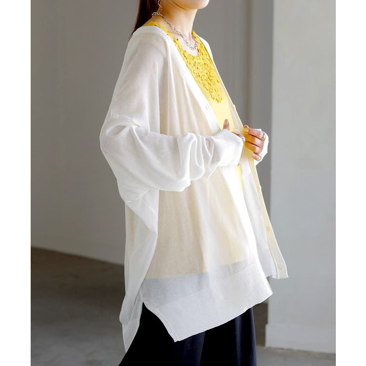 ホワイト | カーディガン ニット シアー | HUG.U