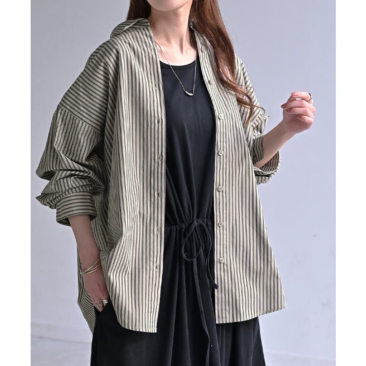 ベージュ×ブラック | シャツ 綿100% ブラウス | HUG.U