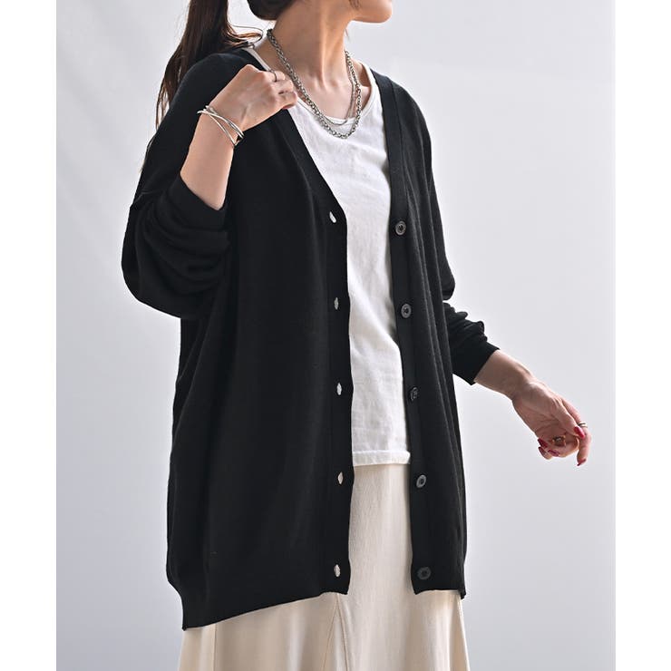 ブラック | カーディガン ボタン ロング | HUG.U