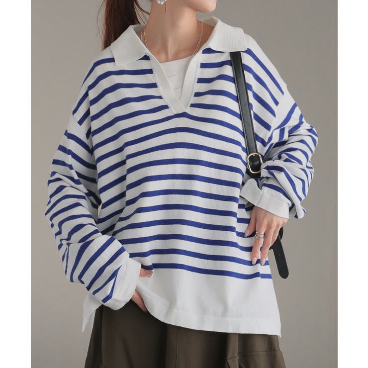 ブルー | トップス ロンT 襟付き | HUG.U