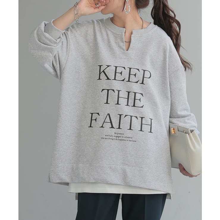 メランジグレー | スウェット キーネック ロゴ | HUG.U