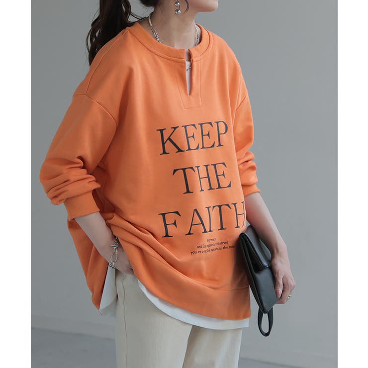 アッシュオレンジ | スウェット キーネック ロゴ | HUG.U