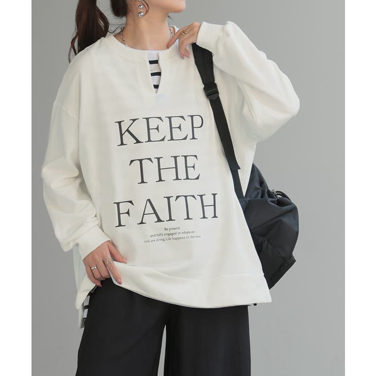 ホワイト | スウェット キーネック ロゴ | HUG.U