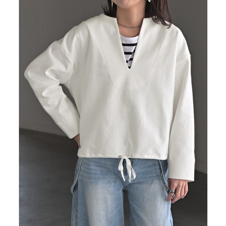 ホワイト | スウェット Vネック レディース | HUG.U