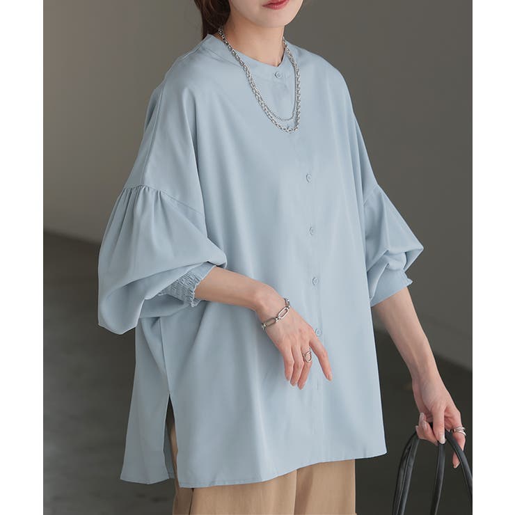 ライトブルー | シャツ レディース ノーカラー | HUG.U