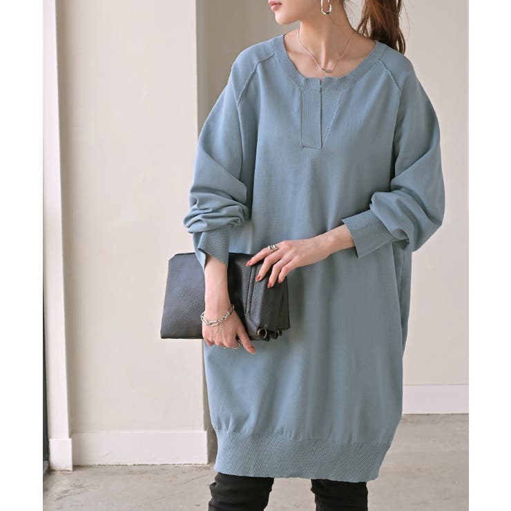 サックスブルー | ニット スポンジニット チュニック | HUG.U