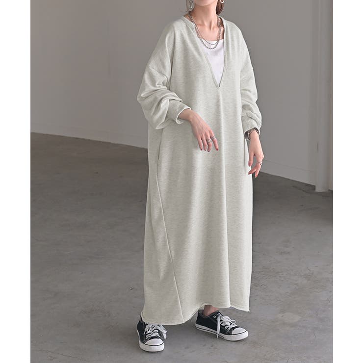 メランジグレー | ワンピース 深V ぽわん袖 | HUG.U